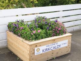 Flowers on the northbound platform at Kirkcaldy Railway Station